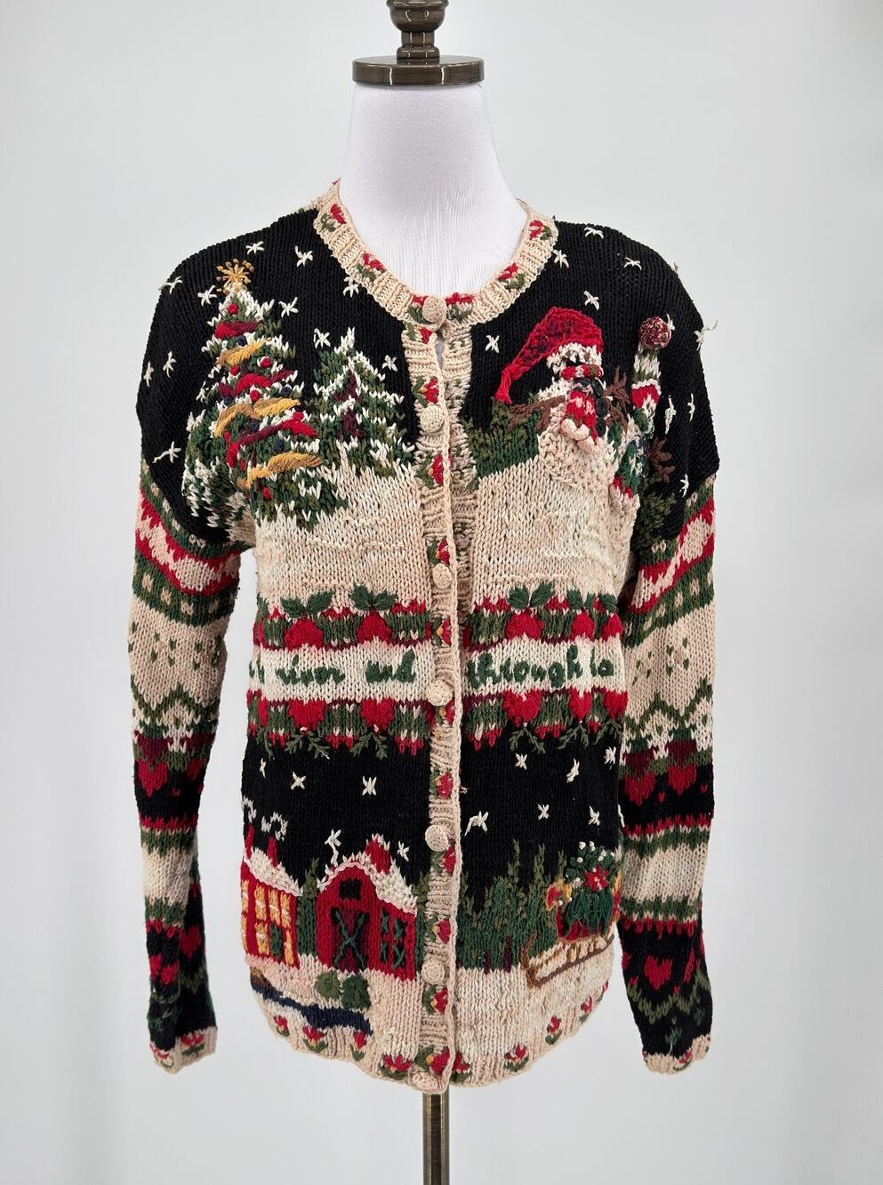 Vintage Tiara International Festive Embroidered Christmas Holiday Sweater Sz PL